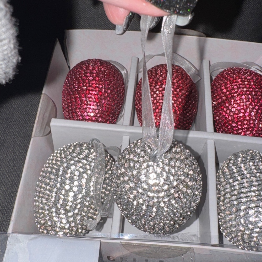 Bella Lux Decorative Egg Set Iridescent with Fuchsia and Silver, Set of 6 - Picture 3 of 4